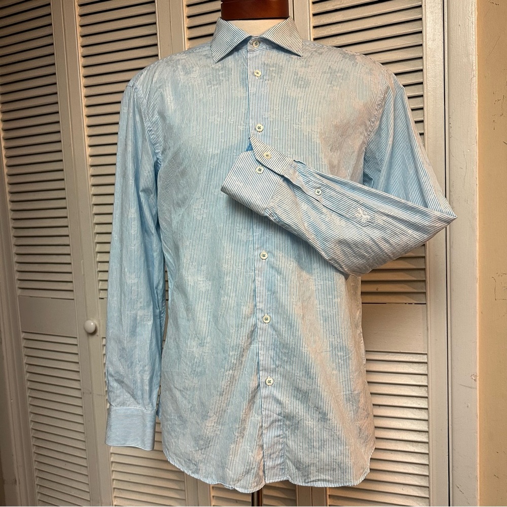 BUGATCHI UOMO Size 16.5 - 34/35 Blue Flower Print